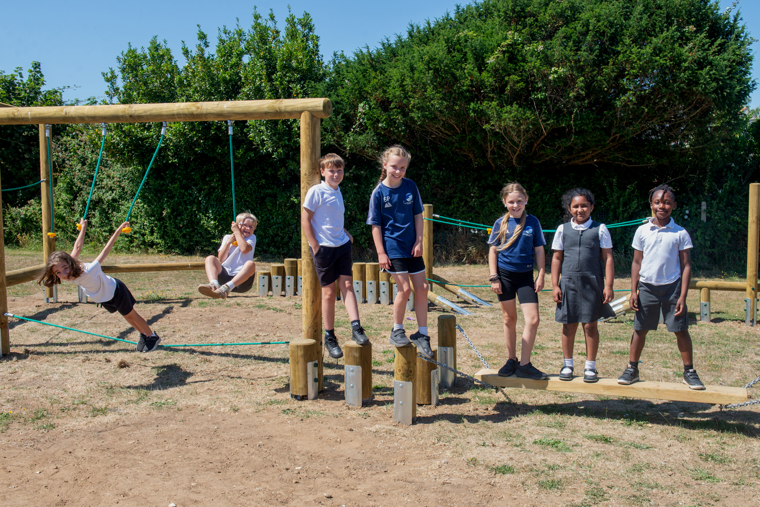 Freshwater & Yarmouth CE Primary School enjoy the new play equipment at Stroud Recreation Ground