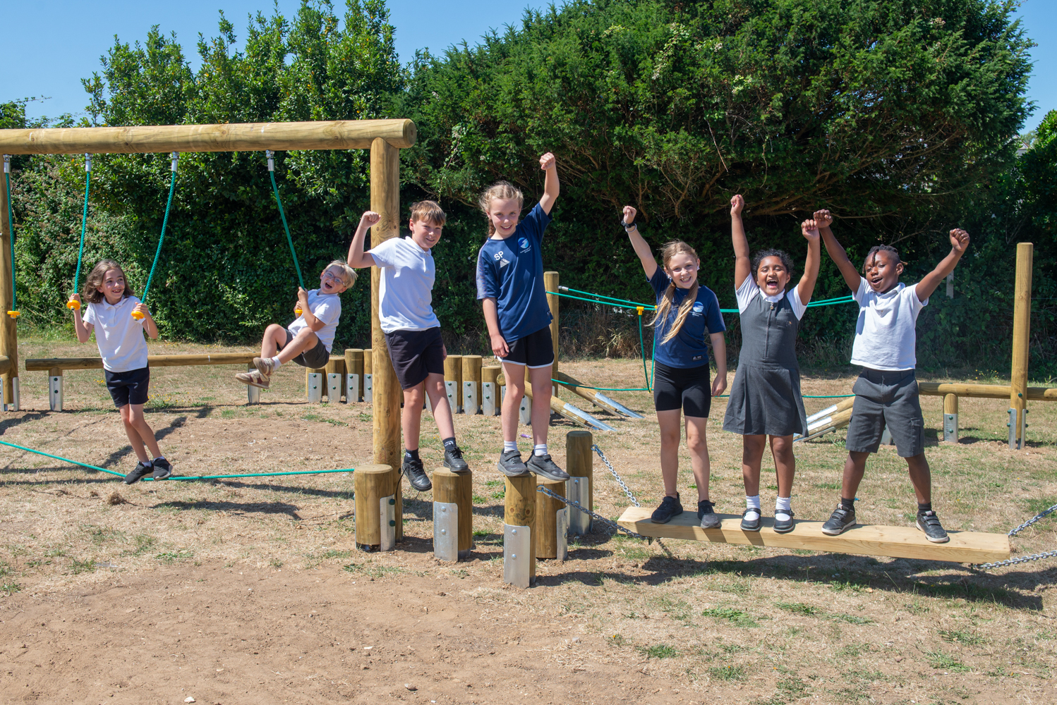 Freshwater & Yarmouth CE Primary School enjoy the new play equipment at Stroud Recreation Ground